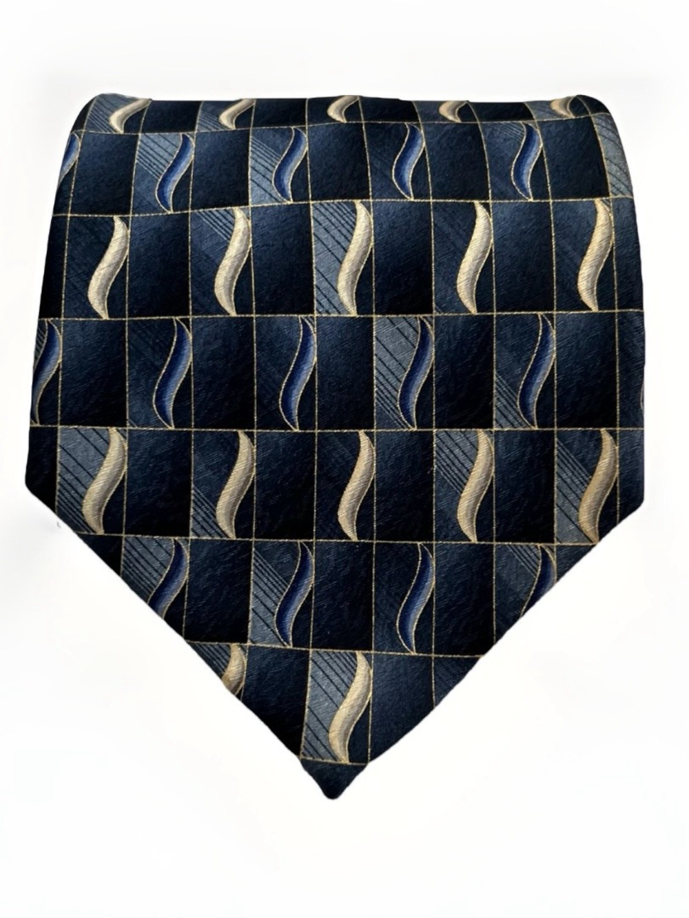 Pierre Cardin 100% Silk Designer Luxury Tie Blue Beige Geometric Vintage Necktie